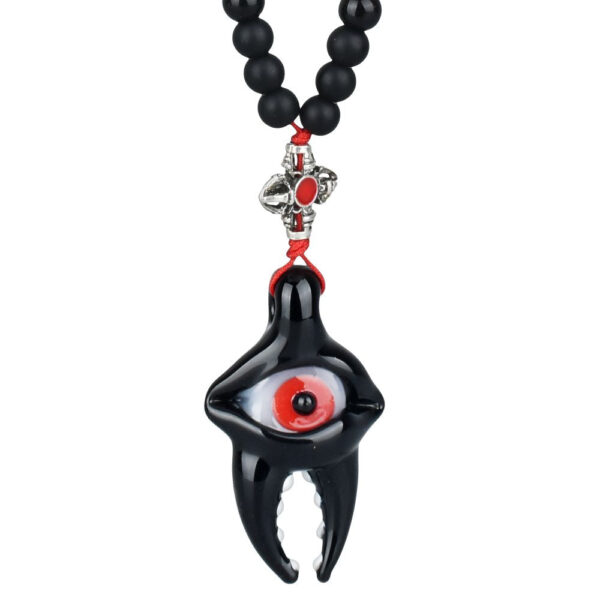 Eye Tooth Glass Pendant with Beaded String Necklace - 14" - Image 2