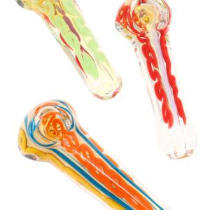 Color Changing Squiggle Striped Glass Hand Pipe “Squiggle Spark” – 4″