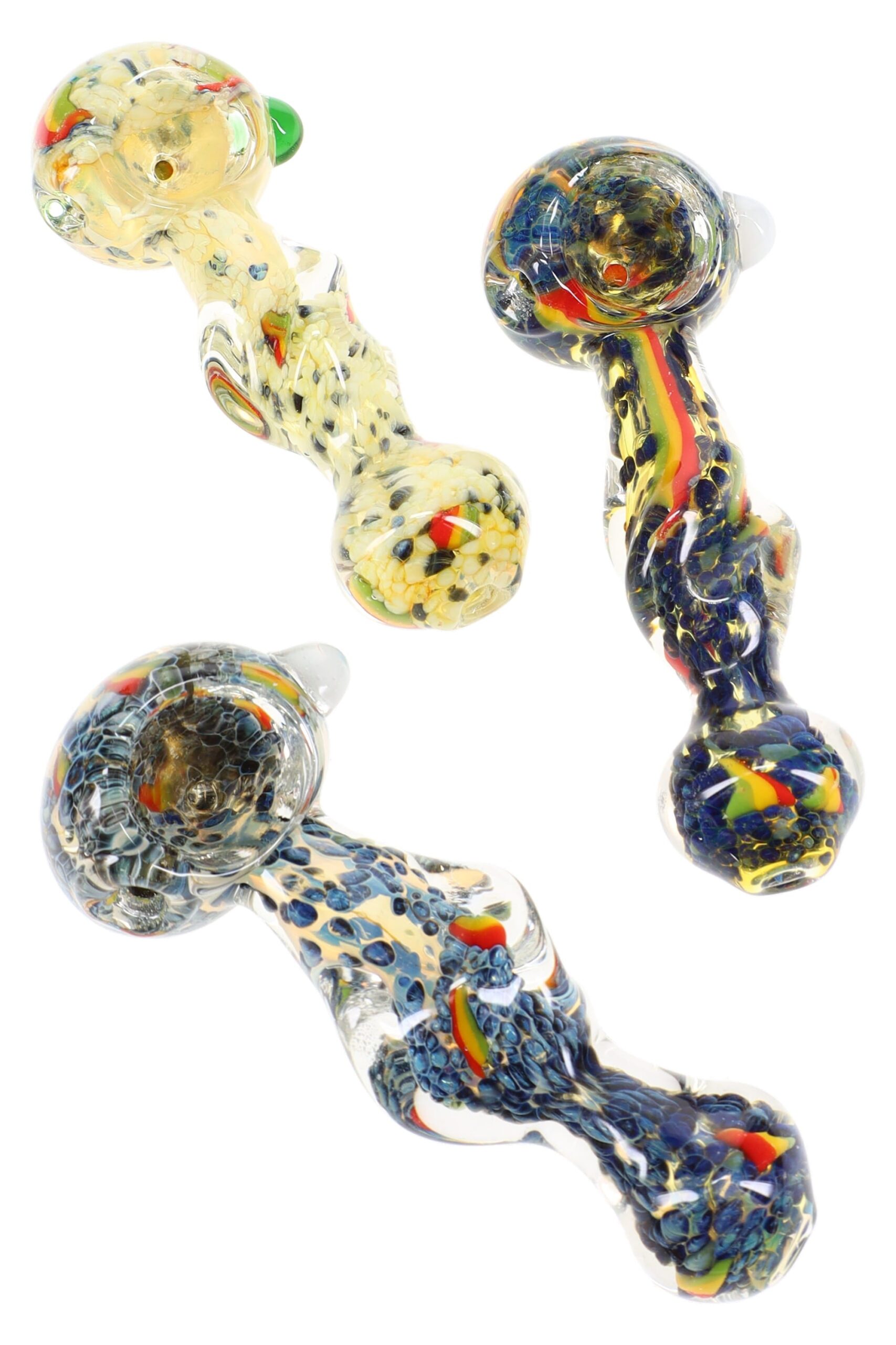 Color Changing Frit Rasta Stripe Twisted Glass Hand Pipe “Rasta Rift” – 4½″
