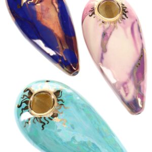 Ancient Creations Ceramics 4″ Oval Ceramic Hand Pipe – Brass Screen – US-Made