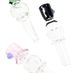 Clear Glass Chillum “Pocket Prism” – Colored Bowl – 4″ – Assorted Colors