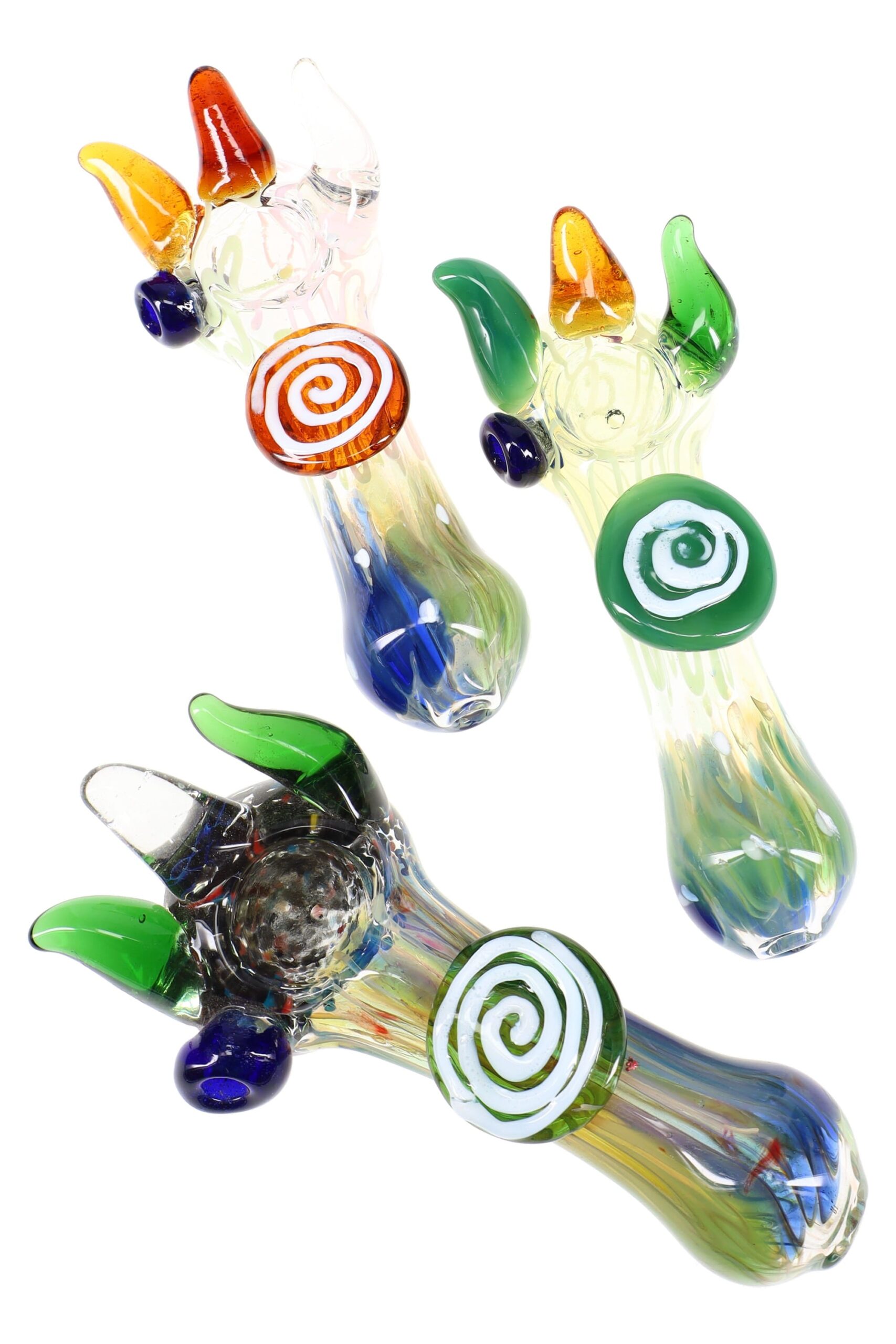 Color-Changing Silver Fumed Spiked Glass Hand Pipe “Spike Show” – 5″ – Assorted - Image 2