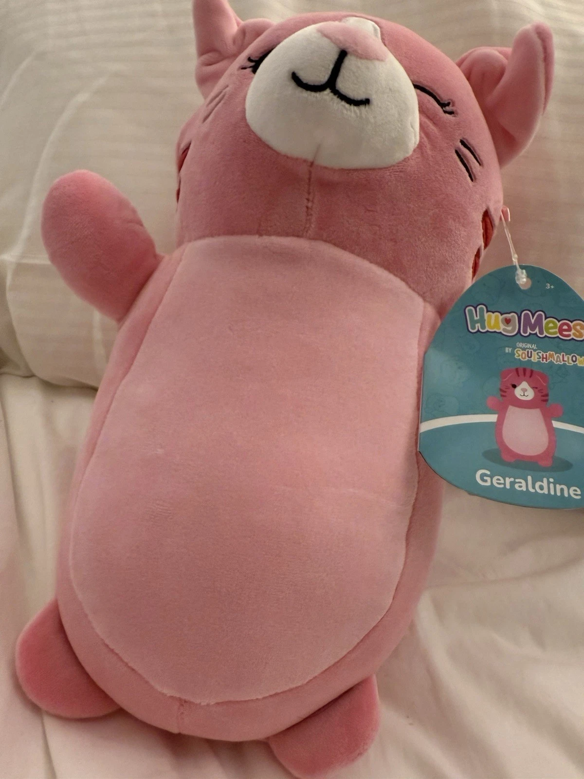 NEW Squishmallows HugMees 10” Inch Geraldine the Pink Tabby Cat Kitty Winking - Image 2
