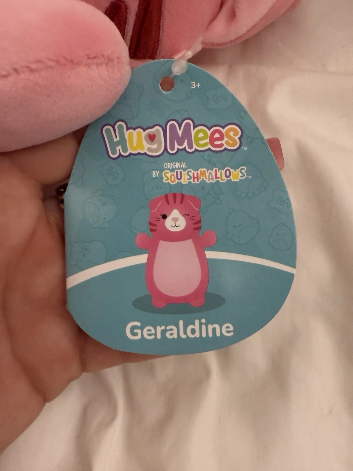 NEW Squishmallows HugMees 10” Inch Geraldine the Pink Tabby Cat Kitty Winking - Image 9