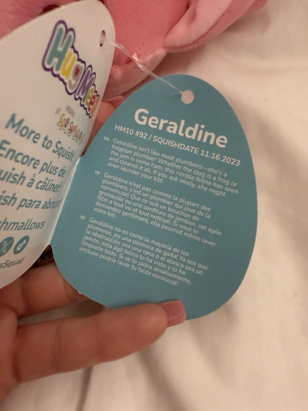 NEW Squishmallows HugMees 10” Inch Geraldine the Pink Tabby Cat Kitty Winking - Image 10